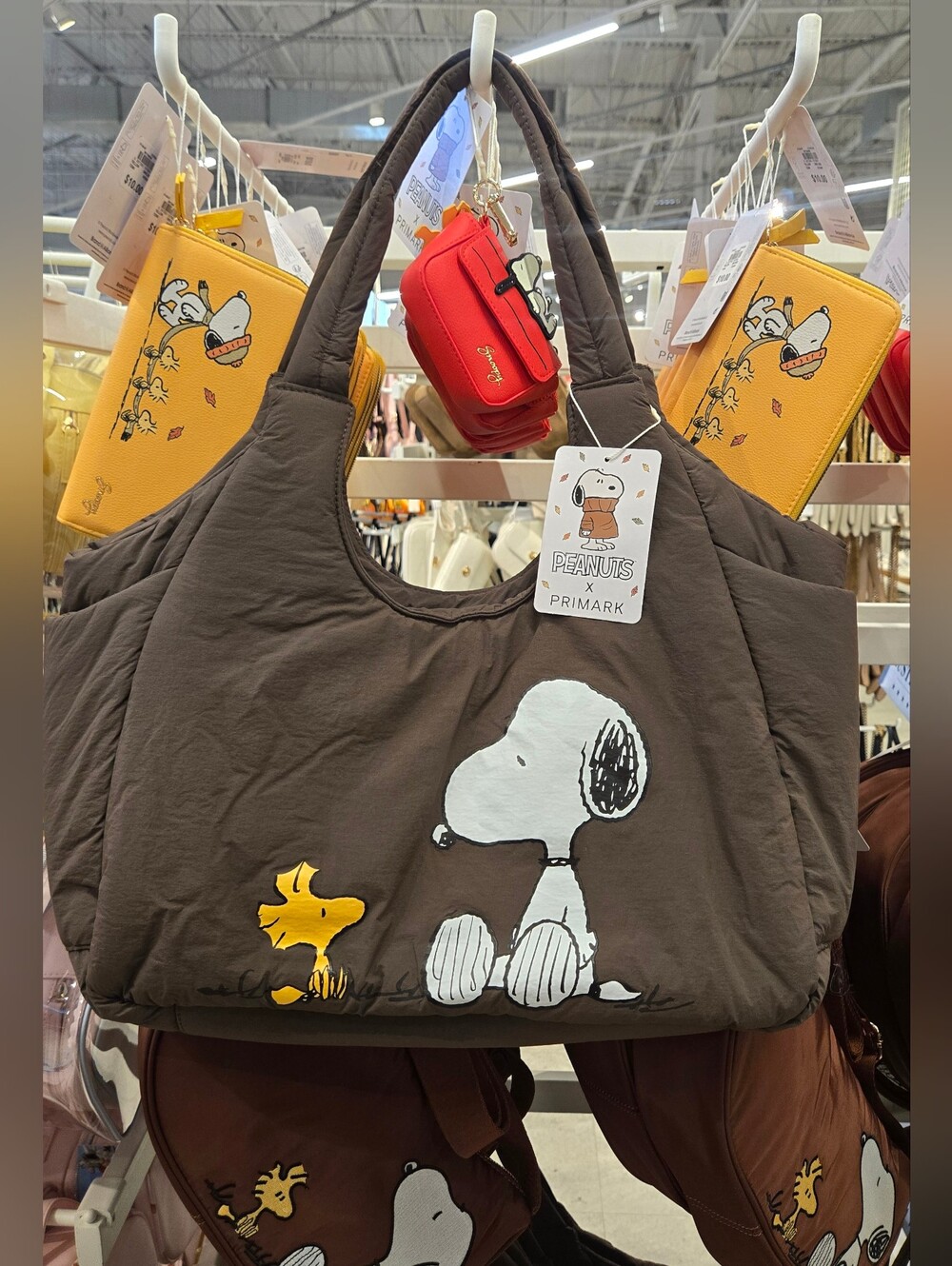 Peanuts Snoopy and Woodstock Padded Shopper, Large Shoulder Brown Bag, Primark - Picture 4 of 6